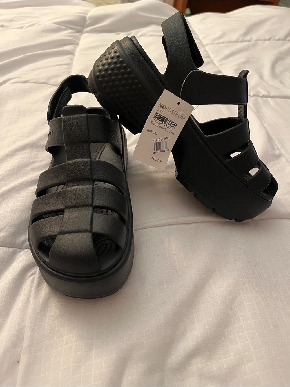 Crocs Black Platform Fisherman Sandals with Ankle Strap